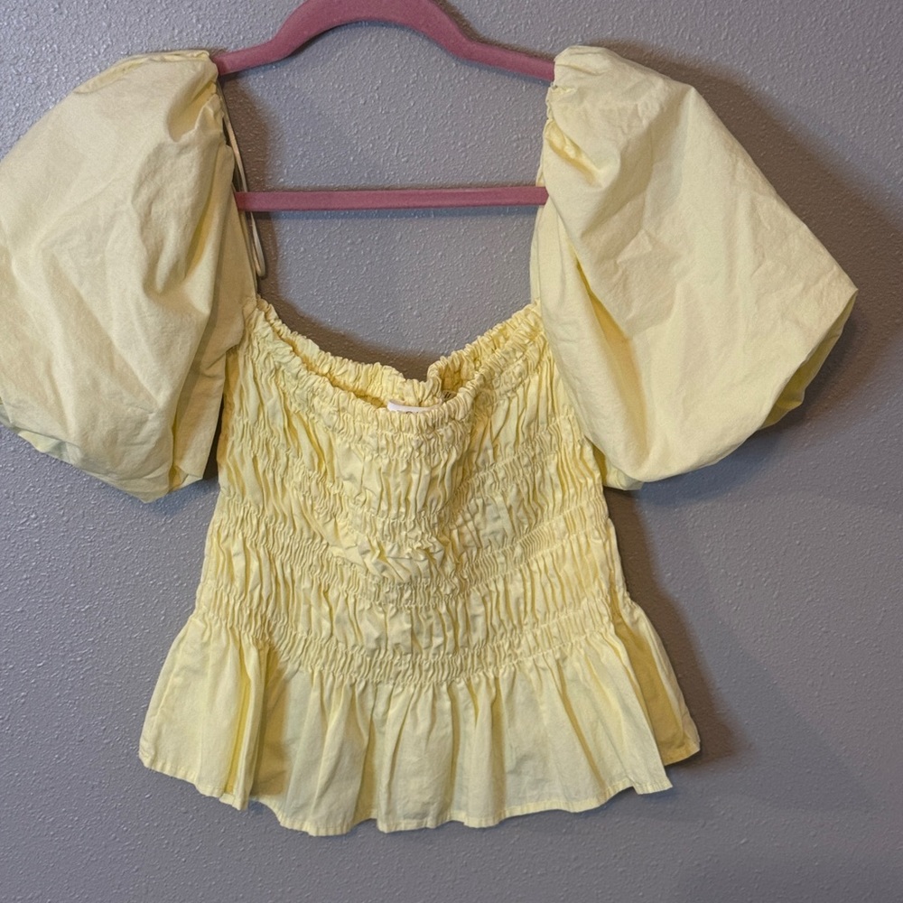 ASTR  Savina puff sleeve smocked bodice poplin cottagecore prarie coquette top - Picture 6 of 7